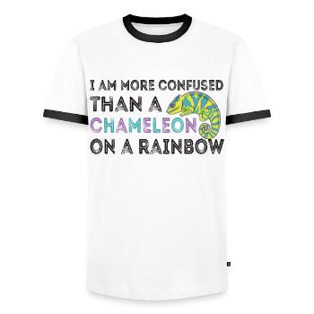 I'm more confused than a chameleon - Men's Ringer Shirt - white/black - Front - AI Model Female 172 light (172cm) & AI Model Male 178 dark (178cm)