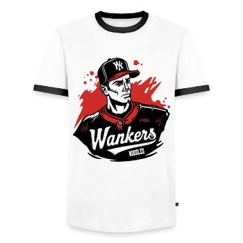 Parody Baseball Softball Team Limp Noodles - Men's Ringer Shirt - white/black - Front - AI Model Female 172 light (172cm) & AI Model Male 178 dark (178cm)