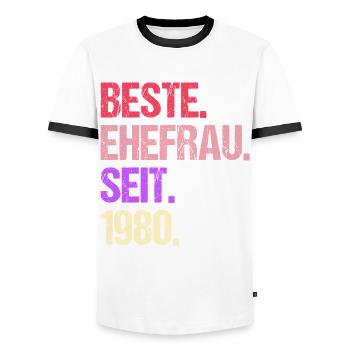 Valentinstag Beste Ehefrau Seit 1980 - Männer Kontrast-T-Shirt - Weiß/Schwarz - Vorne - AI Model Female 172 light (172cm) & AI Model Male 178 dark (178cm)