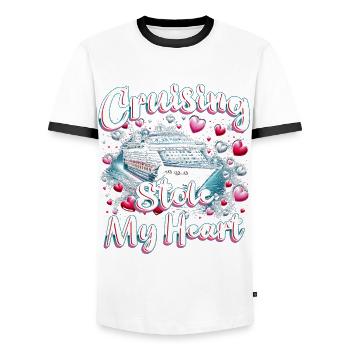La croisière de croisière a volé mon cœur - T-shirt contrasté Homme - blanc/noir - Devant - AI Model Female 172 light (172cm) & AI Model Male 178 dark (178cm)