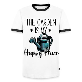 The Garden Is My Happy Place - Männer Kontrast-T-Shirt - Weiß/Schwarz - Vorne - AI Model Female 172 light (172cm) & AI Model Male 178 dark (178cm)
