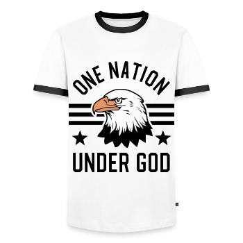 Amerika USA Spruch One Nation Under God 4th July - Männer Kontrast-T-Shirt - Weiß/Schwarz - Vorne - AI Model Female 172 light (172cm) & AI Model Male 178 dark (178cm)