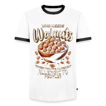 Walnut Allergy Who Needs Walnuts - Men's Ringer Shirt - white/black - Front - AI Model Female 172 light (172cm) & AI Model Male 178 dark (178cm)