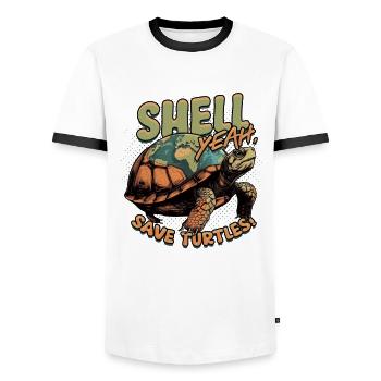 Carapace de tortue Ouais, sauvez les tortues ! - T-shirt contrasté Homme - blanc/noir - Devant - AI Model Female 172 light (172cm) & AI Model Male 178 dark (178cm)