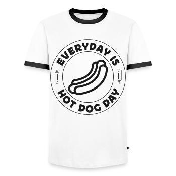 Hot Dog Adult Every Day Is Hot Dog - Men's Ringer Shirt - white/black - Front - AI Model Female 172 light (172cm) & AI Model Male 178 dark (178cm)