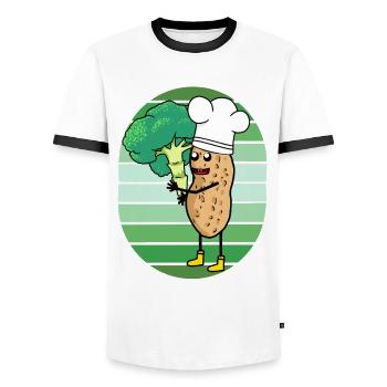 Peanut Broccoli Vegetables Cook Cooks Cook - Men's Ringer Shirt - white/black - Front - AI Model Female 172 light (172cm) & AI Model Male 178 dark (178cm)