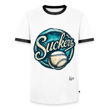 Funny Sports Parody: Team Fools or Suckers - Men's Ringer Shirt - white/black - Front - AI Model Female 172 light (172cm) & AI Model Male 178 dark (178cm)