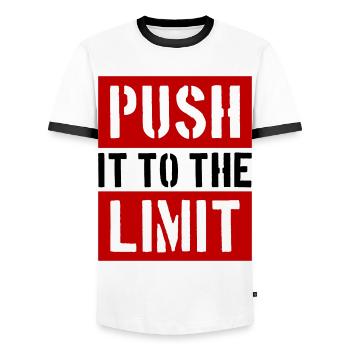 Push It To The Limit Saying Fitness - Men's Ringer Shirt - white/black - Front - AI Model Female 172 light (172cm) & AI Model Male 178 dark (178cm)