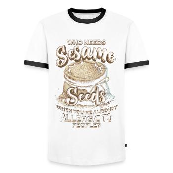 Capsule Fruit Allergy Who Needs Sesame - Men's Ringer Shirt - white/black - Front - AI Model Female 172 light (172cm) & AI Model Male 178 dark (178cm)