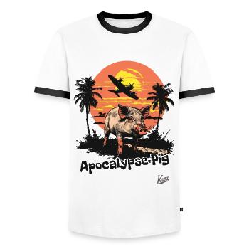 Cochon de l’Apocalypse au Vietnam Avion avec des palmiers - T-shirt contrasté Homme - blanc/noir - Devant - AI Model Female 172 light (172cm) & AI Model Male 178 dark (178cm)