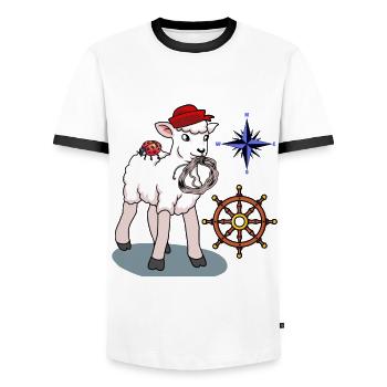 Volant de marin mouton de mouton maritime compas - T-shirt contrasté Homme - blanc/noir - Devant - AI Model Female 172 light (172cm) & AI Model Male 178 dark (178cm)