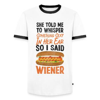 Hot Dog Adult She Told Me To - Männer Kontrast-T-Shirt - Weiß/Schwarz - Vorne - AI Model Female 172 light (172cm) & AI Model Male 178 dark (178cm)