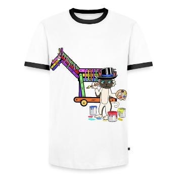 Chat Art Peintre Pinceau Artiste Cheval Cheval - T-shirt contrasté Homme - blanc/noir - Devant - AI Model Female 172 light (172cm) & AI Model Male 178 dark (178cm)