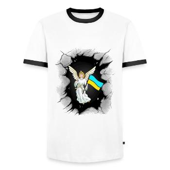 Angel Guardian Angel Ukraine Flag Flags - Men's Ringer Shirt - white/black - Front - AI Model Female 172 light (172cm) & AI Model Male 178 dark (178cm)