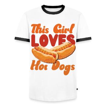 Hot Dog Adult Girl This Girl Loves - Männer Kontrast-T-Shirt - Weiß/Schwarz - Vorne - AI Model Female 172 light (172cm) & AI Model Male 178 dark (178cm)