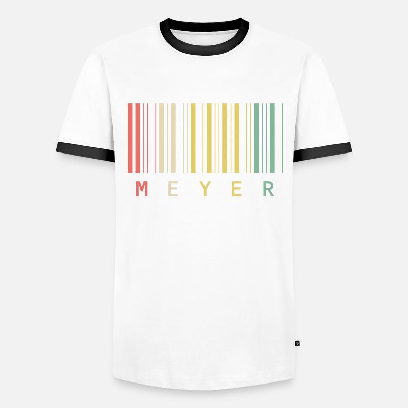 Meyer Familienname Balkencode Barcode Geschenk - Männer Kontrast-T-Shirt - Weiß/Schwarz