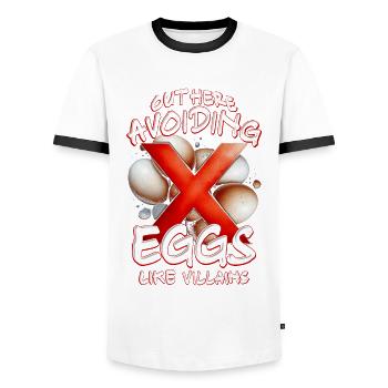 Allergie aux œufs : éviter les œufs - T-shirt contrasté Homme - blanc/noir - Devant - AI Model Female 172 light (172cm) & AI Model Male 178 dark (178cm)
