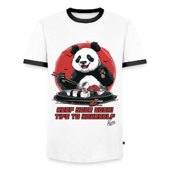 Panda-Bär gibt Sushi-Tipps - Männer Kontrast-T-Shirt - Weiß/Schwarz - Vorne - AI Model Female 172 light (172cm) & AI Model Male 178 dark (178cm)
