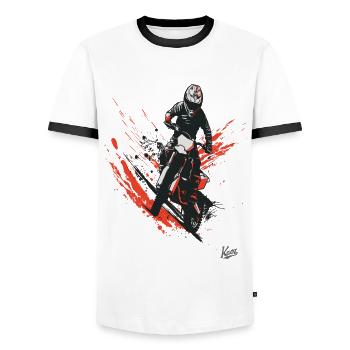 Drift-Motocross: Motorrad Fahrer - Männer Kontrast-T-Shirt - Weiß/Schwarz - Vorne - AI Model Female 172 light (172cm) & AI Model Male 178 dark (178cm)