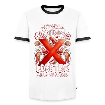 Allergie au homard ici : éviter le homard - T-shirt contrasté Homme - blanc/noir - Devant - AI Model Female 172 light (172cm) & AI Model Male 178 dark (178cm)