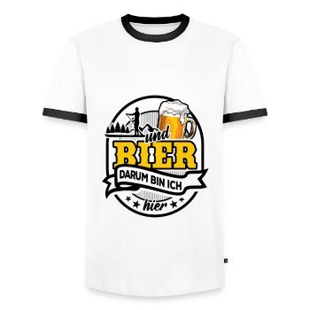Paddeln & Bier - darum bin ich hier - SUP Spruch - Männer Kontrast-T-Shirt - Weiß/Schwarz - Vorne - AI Model Female 172 light (172cm) & AI Model Male 178 dark (178cm)