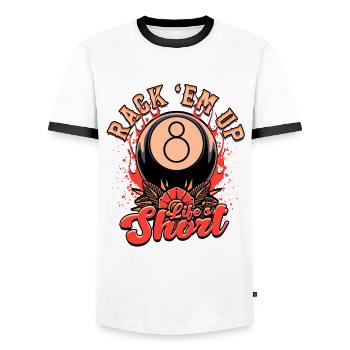 Rack de billard à 8 balles La vie est courte - T-shirt contrasté Homme - blanc/noir - Devant - AI Model Female 172 light (172cm) & AI Model Male 178 dark (178cm)