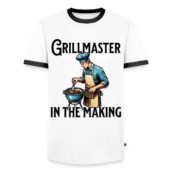 Grillmaster en devenir - T-shirt contrasté Homme - blanc/noir - Devant - AI Model Female 172 light (172cm) & AI Model Male 178 dark (178cm)