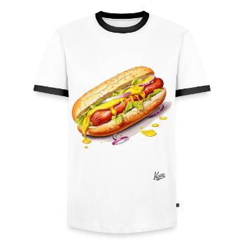 Moutarde et saucisse dans un petit pain : Hot-dog - T-shirt contrasté Homme - blanc/noir - Devant - AI Model Female 172 light (172cm) & AI Model Male 178 dark (178cm)