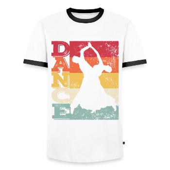 Ballroom Dance Viennese Waltz - Men's Ringer Shirt - white/black - Front - AI Model Female 172 light (172cm) & AI Model Male 178 dark (178cm)