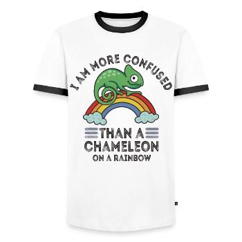 I'm more confused than a chameleon - Men's Ringer Shirt - white/black - Front - AI Model Female 172 light (172cm) & AI Model Male 178 dark (178cm)