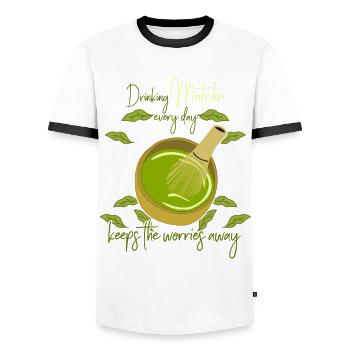 Japanese Green Tea Japan Matcha Tea - Men's Ringer Shirt - white/black - Front - AI Model Female 172 light (172cm) & AI Model Male 178 dark (178cm)