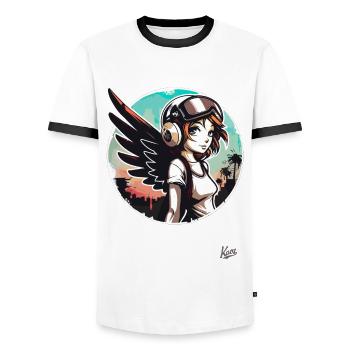 Fille alternative cool avec des ailes d’ange - T-shirt contrasté Homme - blanc/noir - Devant - AI Model Female 172 light (172cm) & AI Model Male 178 dark (178cm)