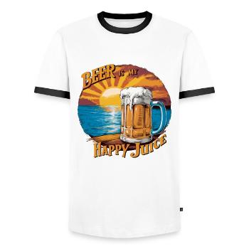 don ́t worry beer happy - Men's Ringer Shirt - white/black - Front - AI Model Female 172 light (172cm) & AI Model Male 178 dark (178cm)
