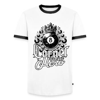 8-Ball Billard Corner Pocket Hero - Männer Kontrast-T-Shirt - Weiß/Schwarz - Vorne - AI Model Female 172 light (172cm) & AI Model Male 178 dark (178cm)