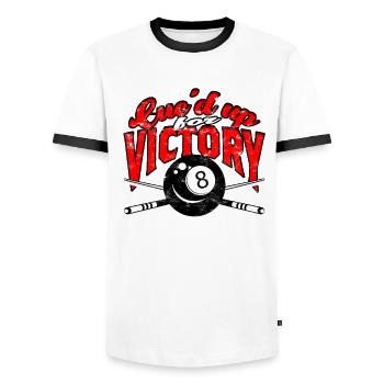 8-Ball Billard Cue'd Up For Victory - Männer Kontrast-T-Shirt - Weiß/Schwarz - Vorne - AI Model Female 172 light (172cm) & AI Model Male 178 dark (178cm)