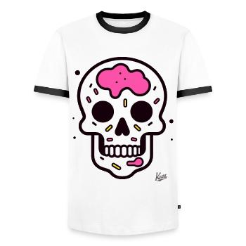 Pop Art Cartoon Skull Skull - Men's Ringer Shirt - white/black - Front - AI Model Female 172 light (172cm) & AI Model Male 178 dark (178cm)