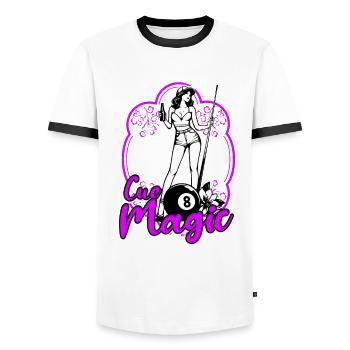 8-Ball Billard Cue Magic - Männer Kontrast-T-Shirt - Weiß/Schwarz - Vorne - AI Model Female 172 light (172cm) & AI Model Male 178 dark (178cm)