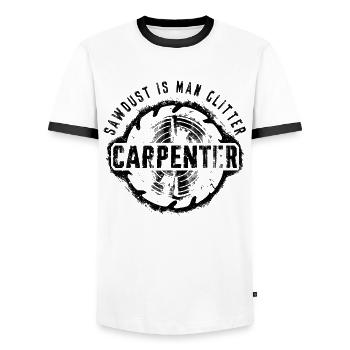 Sawdust Is Man Glitter Carpenter Woodworker - Men's Ringer Shirt - white/black - Front - AI Model Female 172 light (172cm) & AI Model Male 178 dark (178cm)