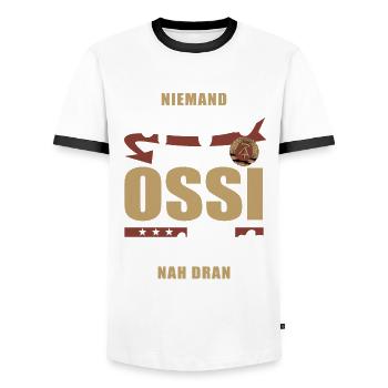 Niemand ist perfekt - Ossi - Spruch - Männer Kontrast-T-Shirt - Weiß/Schwarz - Vorne - AI Model Female 172 light (172cm) & AI Model Male 178 dark (178cm)
