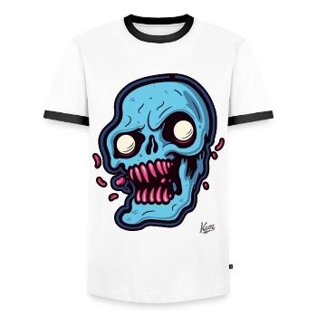 abstrakter blauer Totenkopf - Männer Kontrast-T-Shirt - Weiß/Schwarz - Vorne - AI Model Female 172 light (172cm) & AI Model Male 178 dark (178cm)