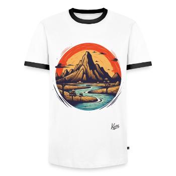 Raue Natur: Ein Berg und ein Fluss - Männer Kontrast-T-Shirt - Weiß/Schwarz - Vorne - AI Model Female 172 light (172cm) & AI Model Male 178 dark (178cm)