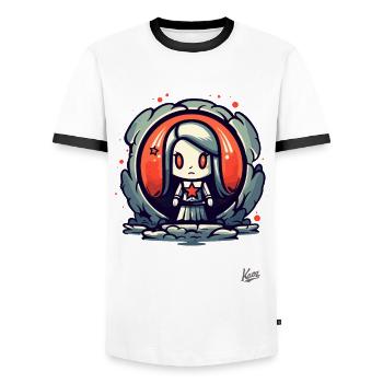 Cute and Cool Cartoon Girl: More Than Cute - Men's Ringer Shirt - white/black - Front - AI Model Female 172 light (172cm) & AI Model Male 178 dark (178cm)