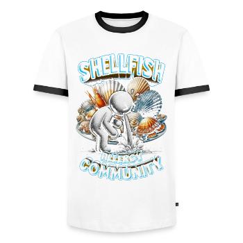Seafood Allergy Shellfish Allergy Community - Men's Ringer Shirt - white/black - Front - AI Model Female 172 light (172cm) & AI Model Male 178 dark (178cm)