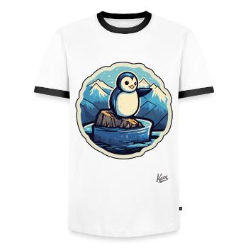Niedlicher kleiner Pinguin auf einer Eisscholle - Männer Kontrast-T-Shirt - Weiß/Schwarz - Vorne - AI Model Female 172 light (172cm) & AI Model Male 178 dark (178cm)