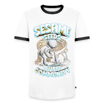 Capsule Fruit Allergy Seeds Allergy Community - Men's Ringer Shirt - white/black - Front - AI Model Female 172 light (172cm) & AI Model Male 178 dark (178cm)
