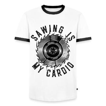 Sawing Is My Cardio Schreiner Tischler Holzarbeit - Männer Kontrast-T-Shirt - Weiß/Schwarz - Vorne - AI Model Female 172 light (172cm) & AI Model Male 178 dark (178cm)