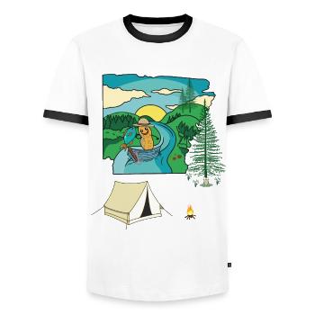 Peanut Camping Boats Nature Lovers Nature Camping - Men's Ringer Shirt - white/black - Front - AI Model Female 172 light (172cm) & AI Model Male 178 dark (178cm)