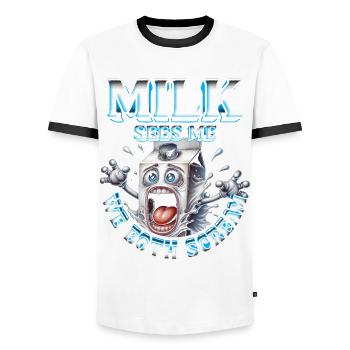 Milchallergie Milk Sees Me We Both Scream - Men's Ringer Shirt - white/black - Front - AI Model Female 172 light (172cm) & AI Model Male 178 dark (178cm)
