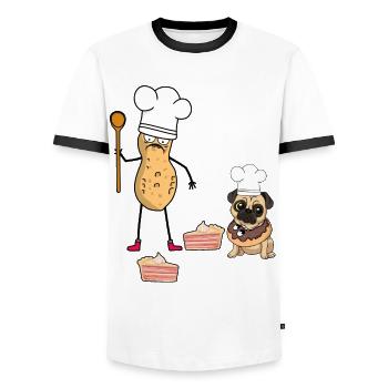 Cacahuète Anniversaire Salutations d’anniversaire Gâteau Cuisson - T-shirt contrasté Homme - blanc/noir - Devant - AI Model Female 172 light (172cm) & AI Model Male 178 dark (178cm)