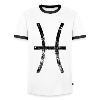 Sternzeichen Pisces Astrologie Symbol Grunge - Männer Kontrast-T-Shirt - Weiß/Schwarz - Vorne - AI Model Female 172 light (172cm) & AI Model Male 178 dark (178cm)